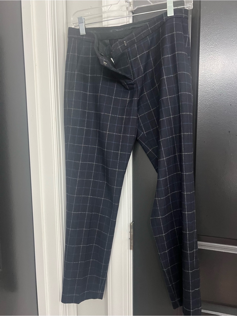 Theory Navy Windowpane Ankle Pants